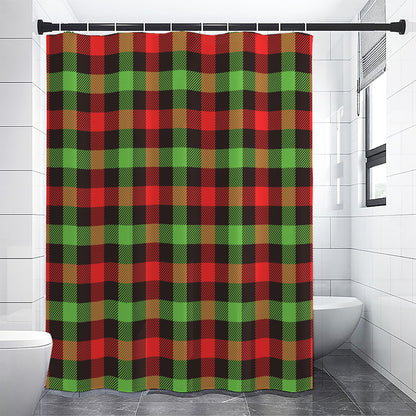 Green Red And Black Buffalo Plaid Print Shower Curtain
