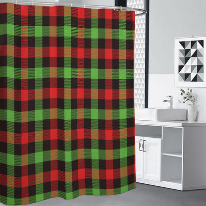 Green Red And Black Buffalo Plaid Print Shower Curtain