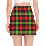 Green Red And Black Buffalo Plaid Print Side Slit Mini Skirt