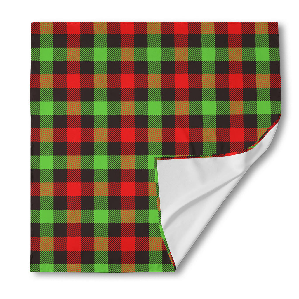 Green Red And Black Buffalo Plaid Print Silk Bandana