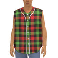 Green Red And Black Buffalo Plaid Print Sleeveless Baseball Jersey