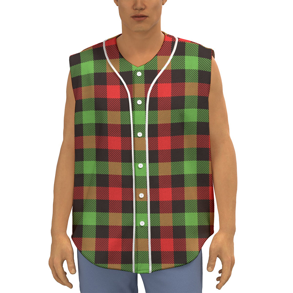 Green Red And Black Buffalo Plaid Print Sleeveless Baseball Jersey