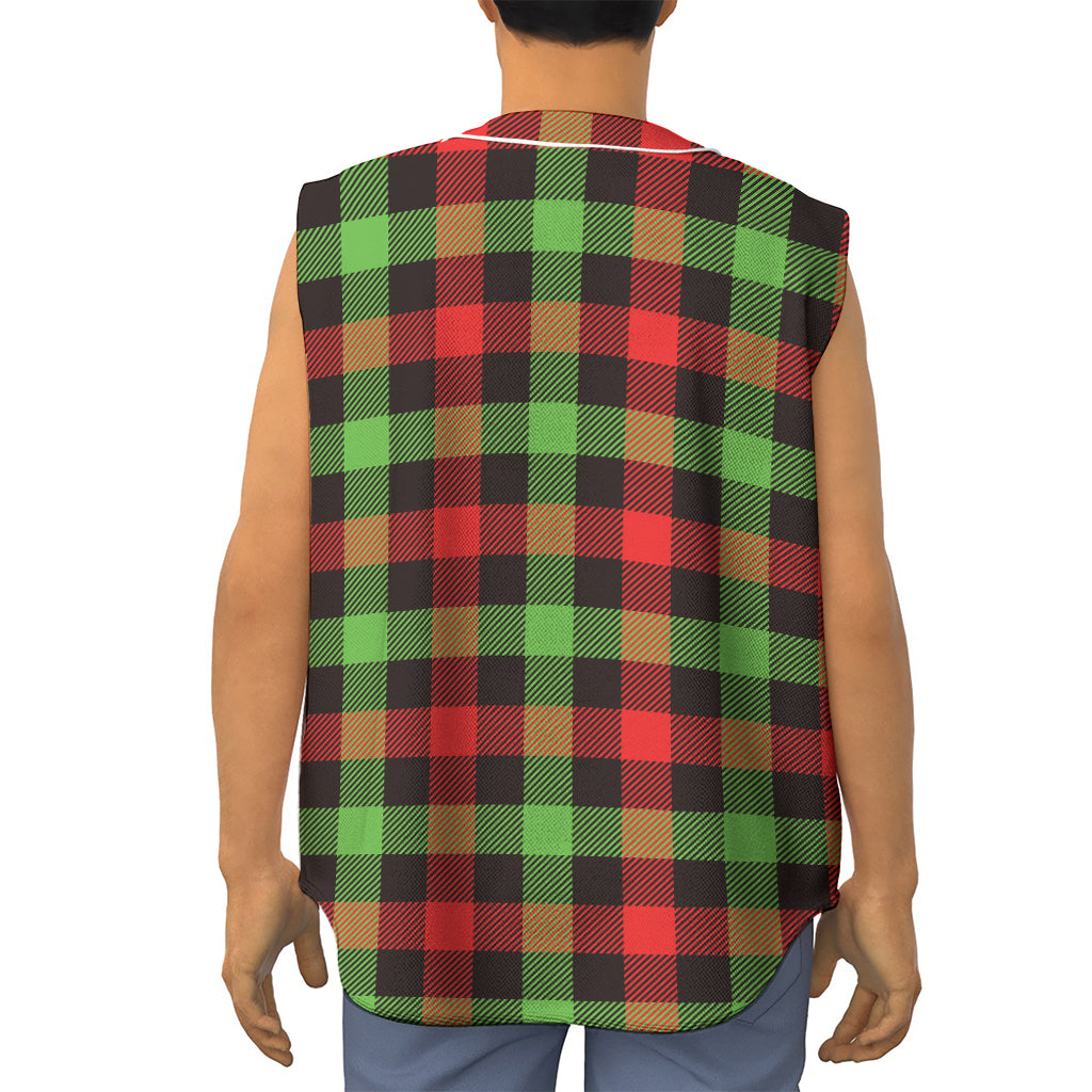 Green Red And Black Buffalo Plaid Print Sleeveless Baseball Jersey