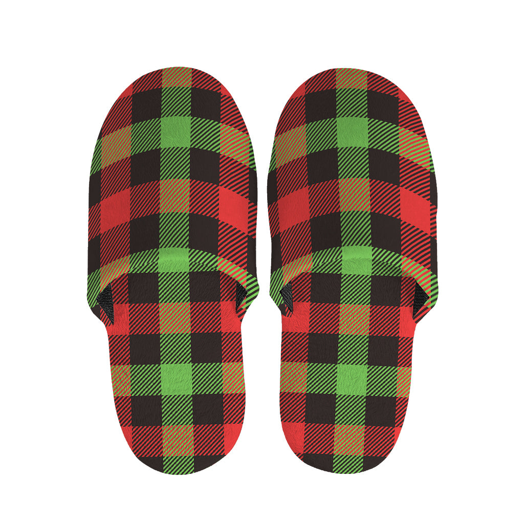 Green Red And Black Buffalo Plaid Print Slippers