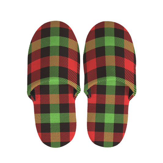 Green Red And Black Buffalo Plaid Print Slippers
