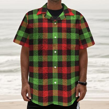 Green Red And Black Buffalo Plaid Print Textured Short Sleeve Shirt