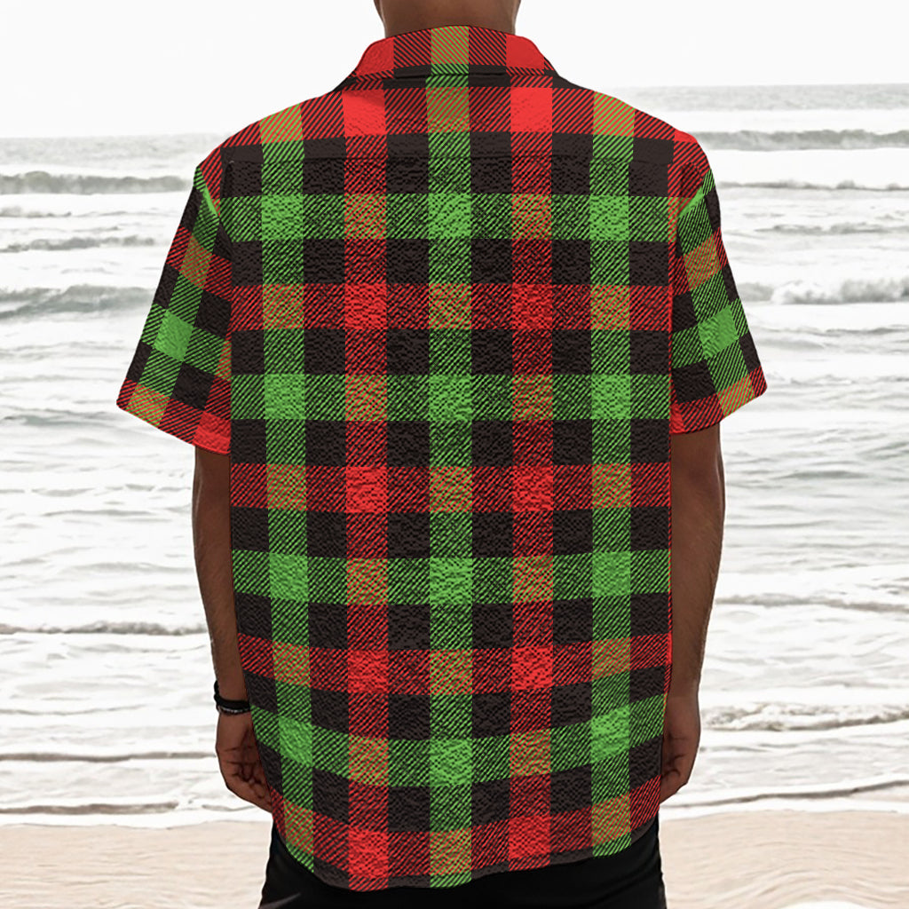 Green Red And Black Buffalo Plaid Print Textured Short Sleeve Shirt