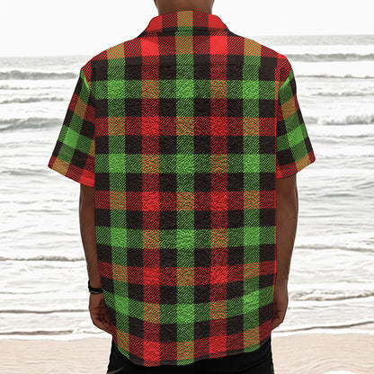 Green Red And Black Buffalo Plaid Print Textured Short Sleeve Shirt
