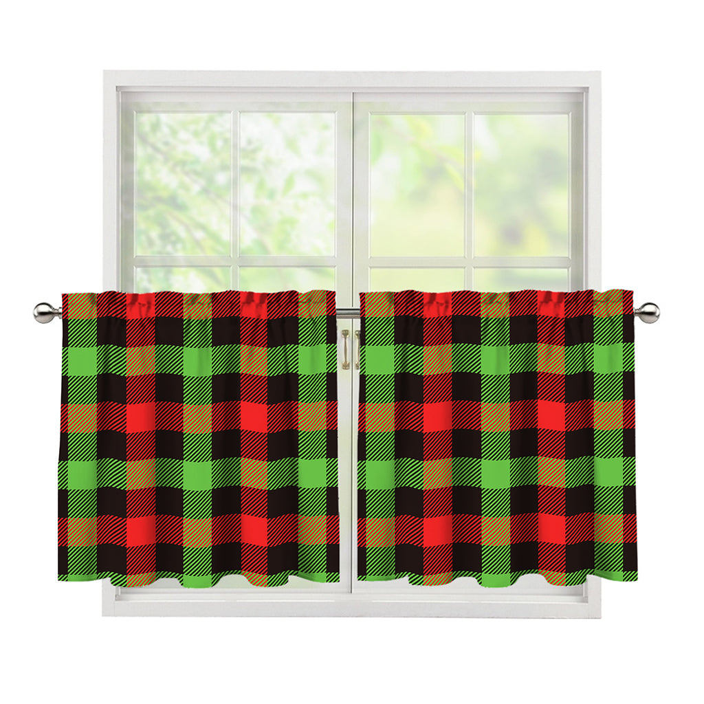 Green Red And Black Buffalo Plaid Print Tier Curtains