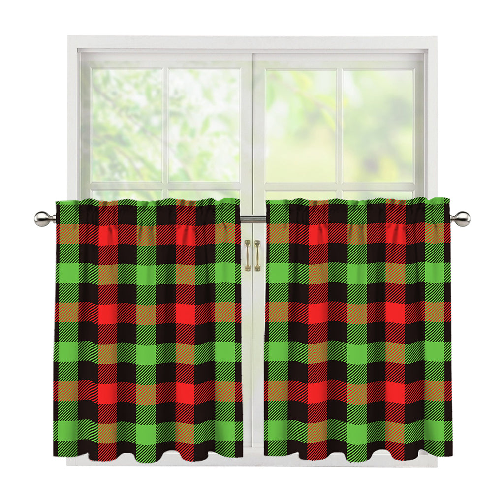 Green Red And Black Buffalo Plaid Print Tier Curtains