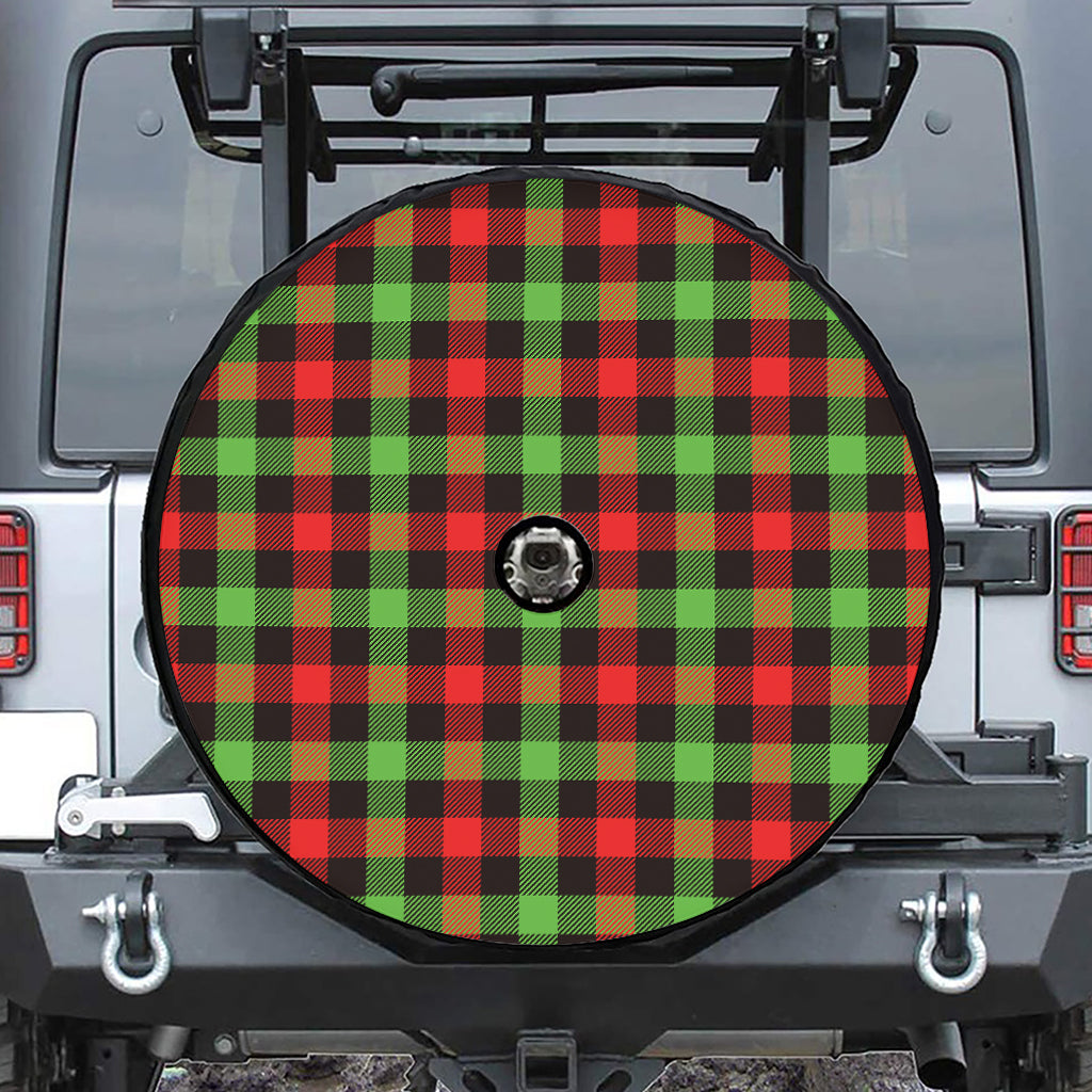 Green Red And Black Buffalo Plaid Print Tire Cover With Camera Hole