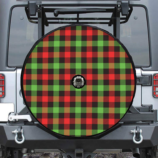 Green Red And Black Buffalo Plaid Print Tire Cover With Camera Hole