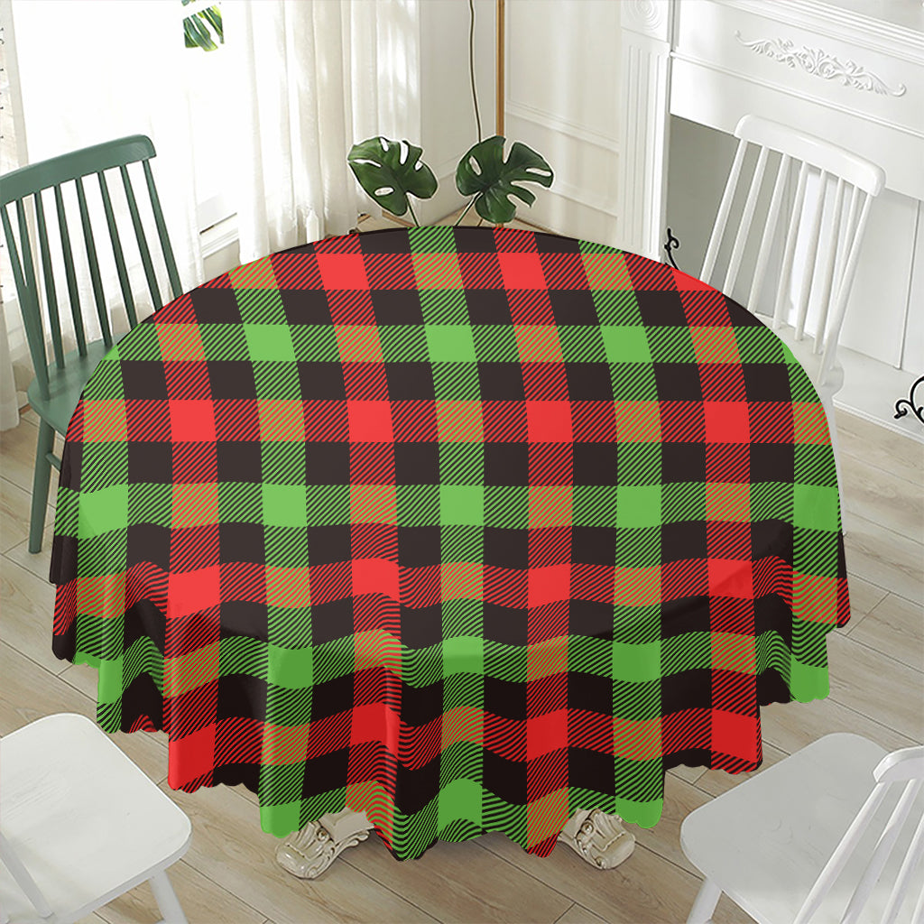Green Red And Black Buffalo Plaid Print Waterproof Round Tablecloth
