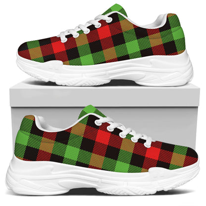 Green Red And Black Buffalo Plaid Print White Chunky Shoes