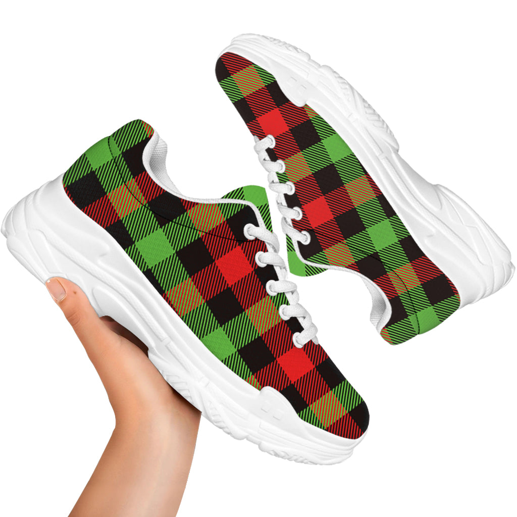 Green Red And Black Buffalo Plaid Print White Chunky Shoes