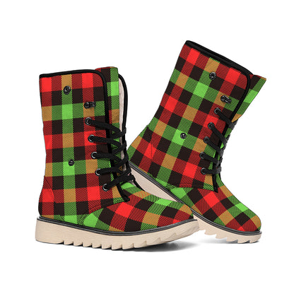 Green Red And Black Buffalo Plaid Print Winter Boots