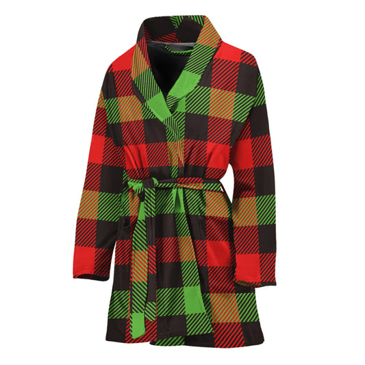 Green Red And Black Buffalo Plaid Print Women's Bathrobe