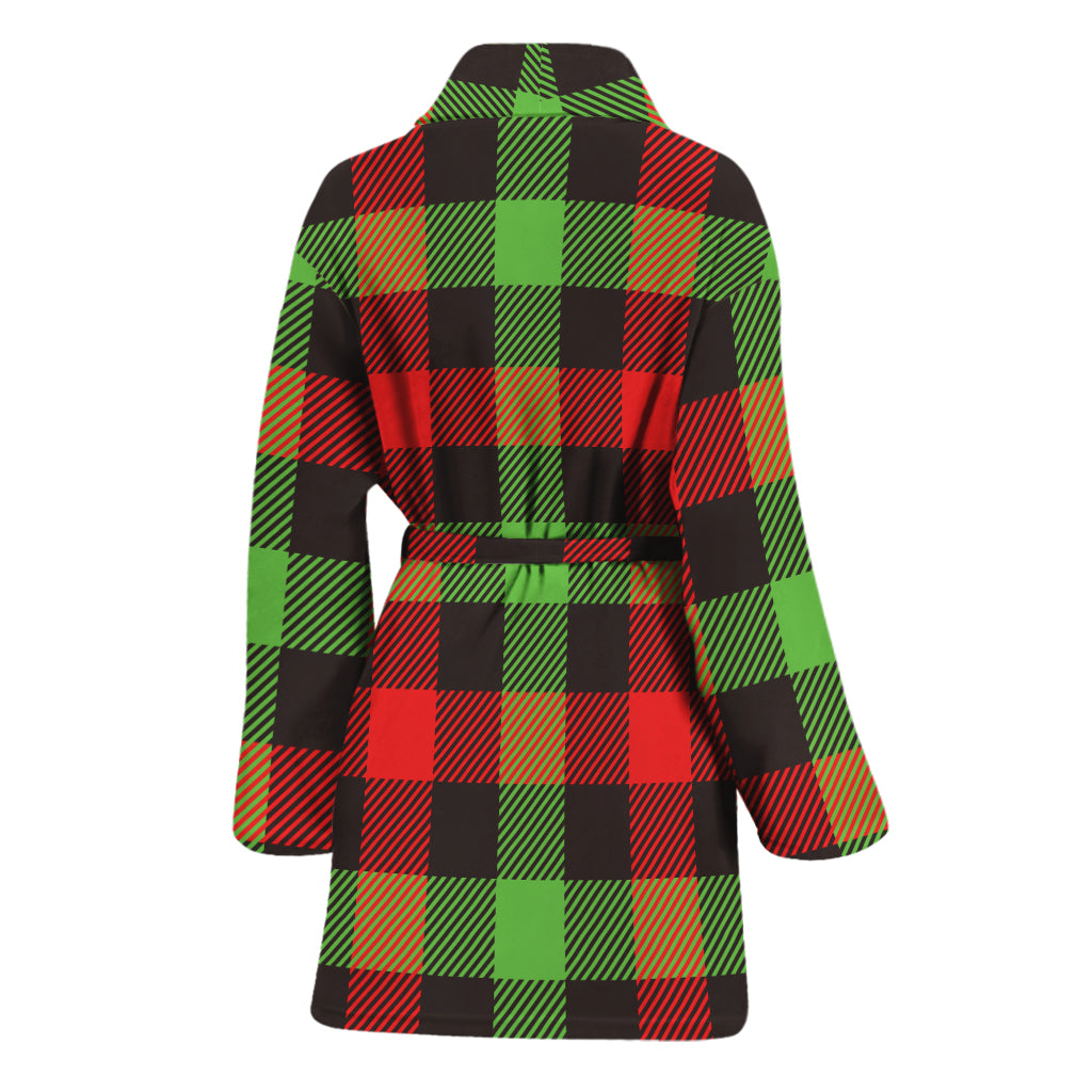 Green Red And Black Buffalo Plaid Print Women's Bathrobe