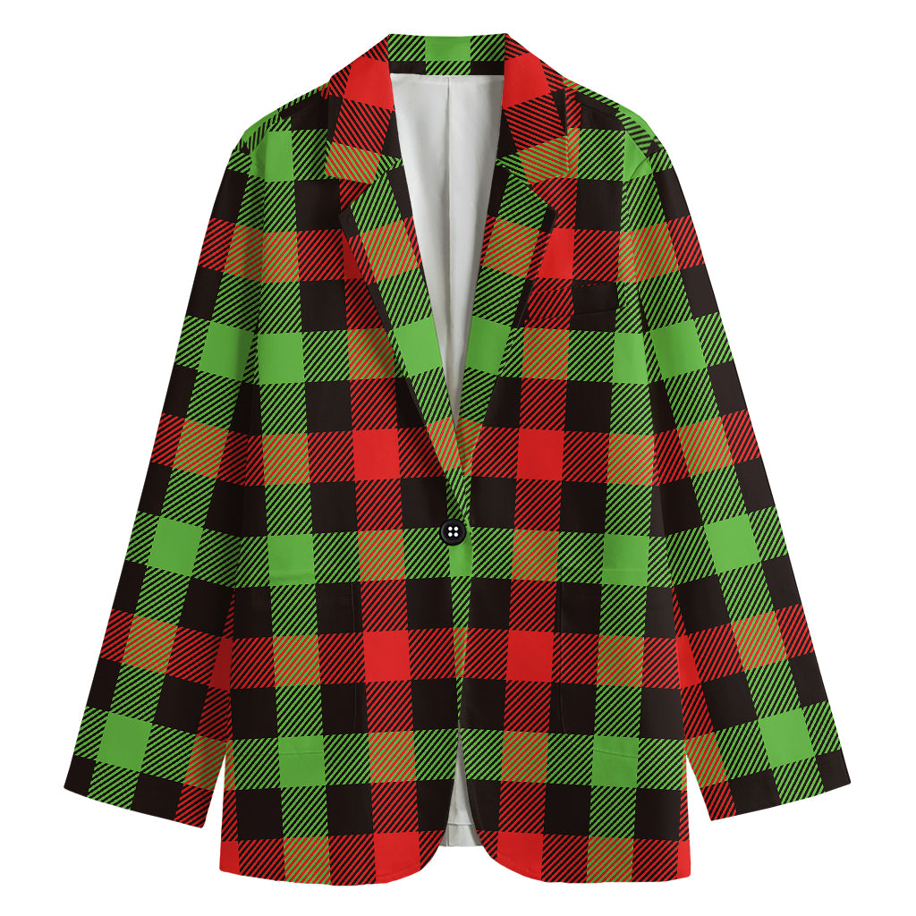 Green Red And Black Buffalo Plaid Print Women's Blazer