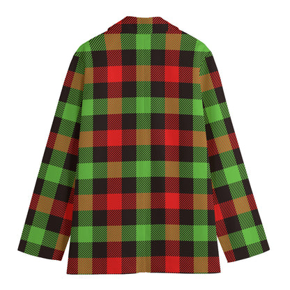 Green Red And Black Buffalo Plaid Print Women's Cotton Blazer