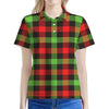 Green Red And Black Buffalo Plaid Print Women's Polo Shirt