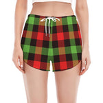 Green Red And Black Buffalo Plaid Print Women's Split Running Shorts