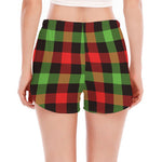 Green Red And Black Buffalo Plaid Print Women's Split Running Shorts