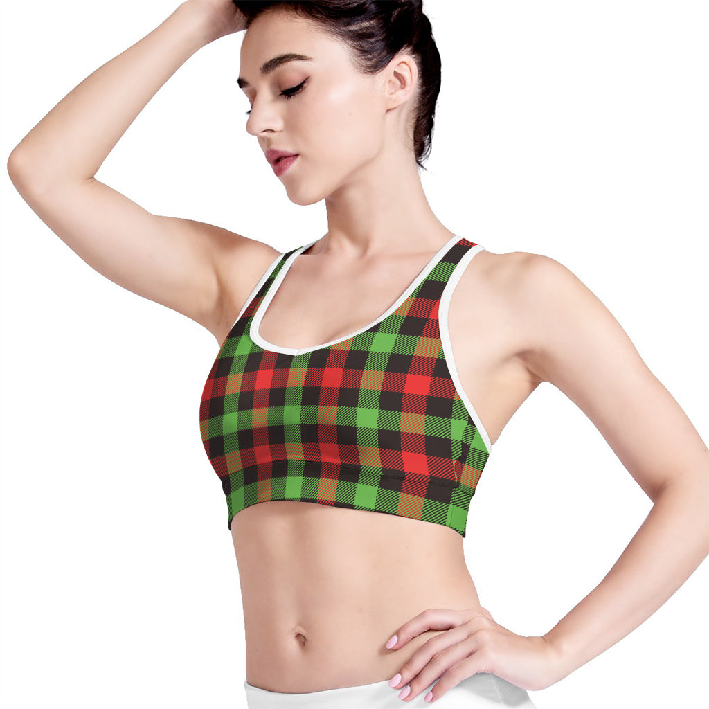 Green Red And Black Buffalo Plaid Print Women's Sports Bra