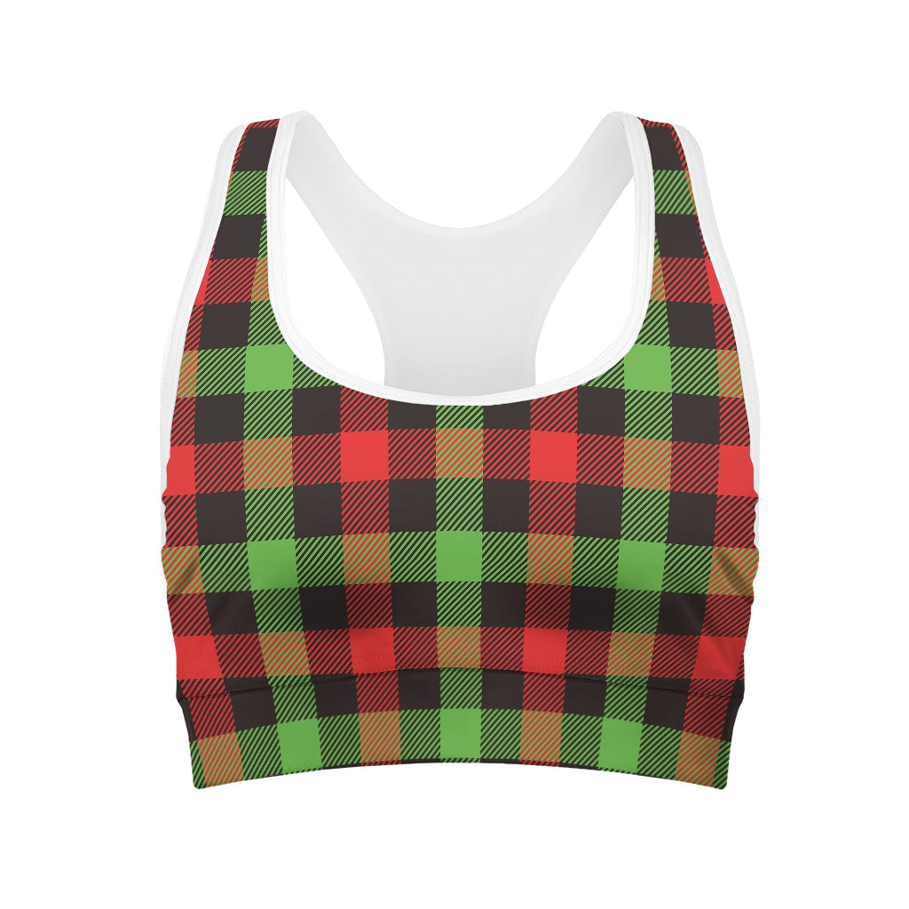 Green Red And Black Buffalo Plaid Print Women's Sports Bra