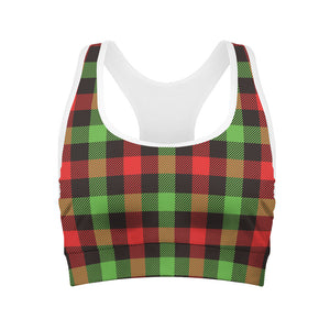 Green Red And Black Buffalo Plaid Print Women's Sports Bra