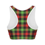 Green Red And Black Buffalo Plaid Print Women's Sports Bra