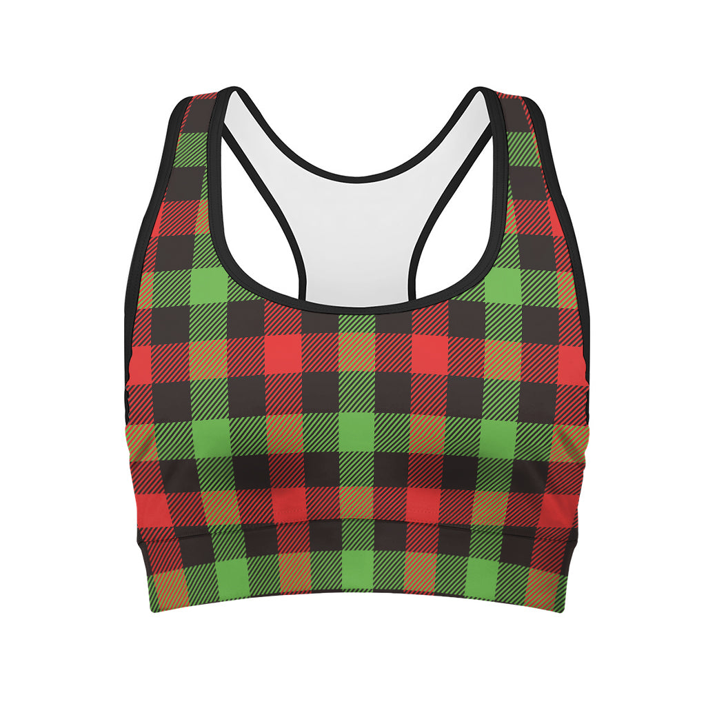 Green Red And Black Buffalo Plaid Print Women's Sports Bra