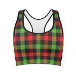 Green Red And Black Buffalo Plaid Print Women's Sports Bra