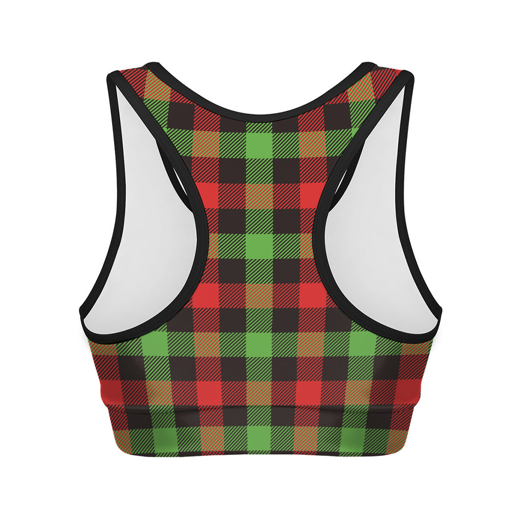 Green Red And Black Buffalo Plaid Print Women's Sports Bra