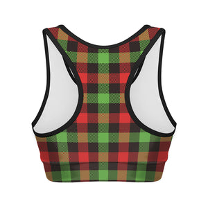 Green Red And Black Buffalo Plaid Print Women's Sports Bra