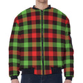 Green Red And Black Buffalo Plaid Print Zip Sleeve Bomber Jacket