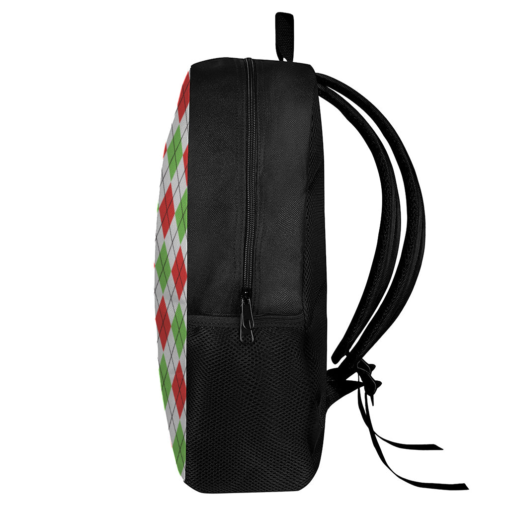 Green Red And White Argyle Pattern Print 17 Inch Backpack