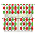 Green Red And White Argyle Pattern Print 3 Piece Kitchen Curtains