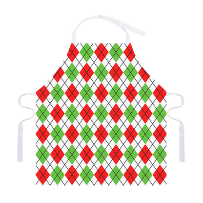 Green Red And White Argyle Pattern Print Adjustable Apron