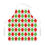 Green Red And White Argyle Pattern Print Adjustable Apron