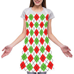 Green Red And White Argyle Pattern Print Adjustable Apron