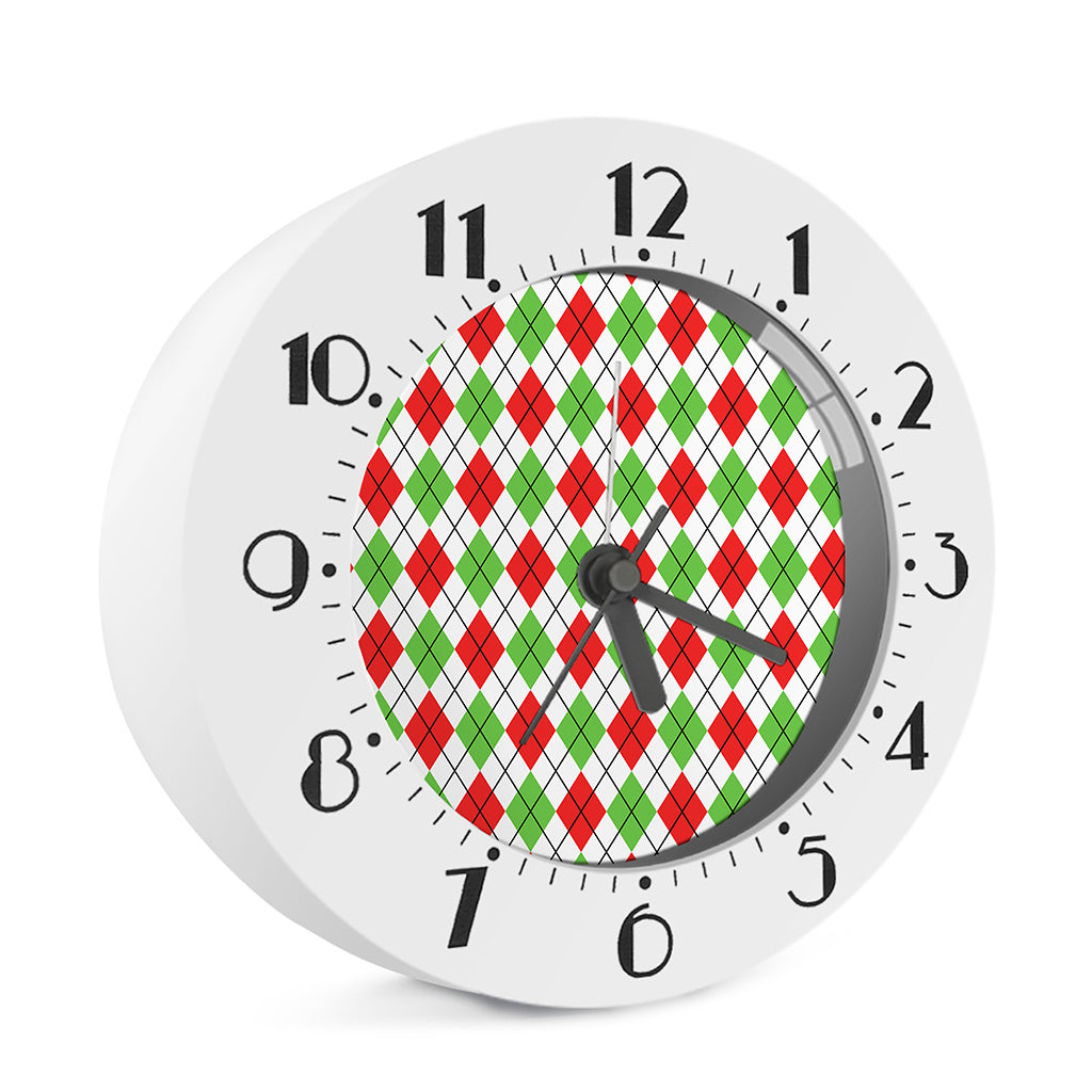 Green Red And White Argyle Pattern Print Alarm Clock