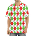 Green Red And White Argyle Pattern Print Aloha Shirt