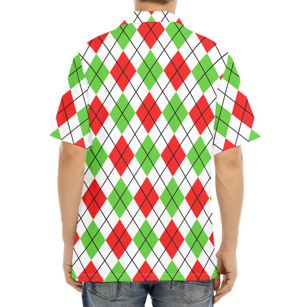 Green Red And White Argyle Pattern Print Aloha Shirt