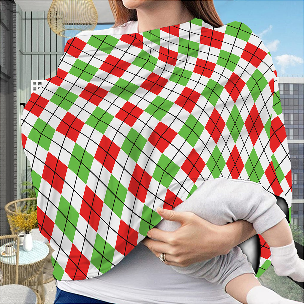 Green Red And White Argyle Pattern Print Baby Seat Cover