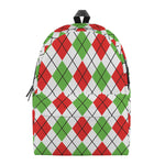 Green Red And White Argyle Pattern Print Backpack