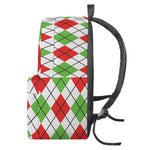 Green Red And White Argyle Pattern Print Backpack