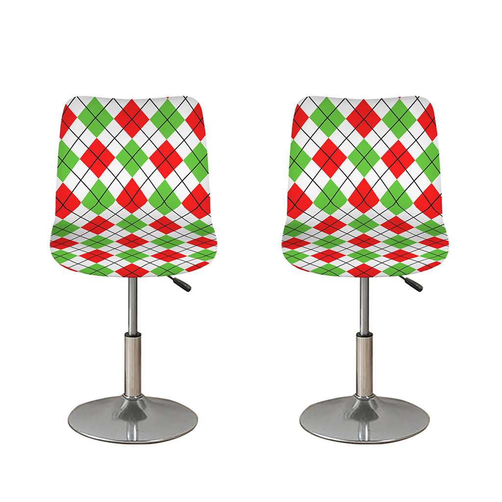 Green Red And White Argyle Pattern Print Bar Stool Covers