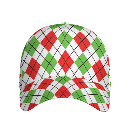 Green Red And White Argyle Pattern Print Baseball Cap