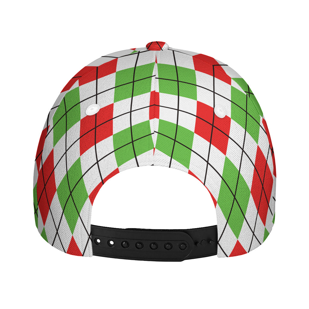 Green Red And White Argyle Pattern Print Baseball Cap